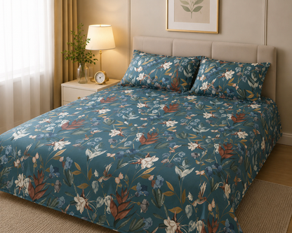 Floral Double Bed Sheet Set with 2 Pillowcases