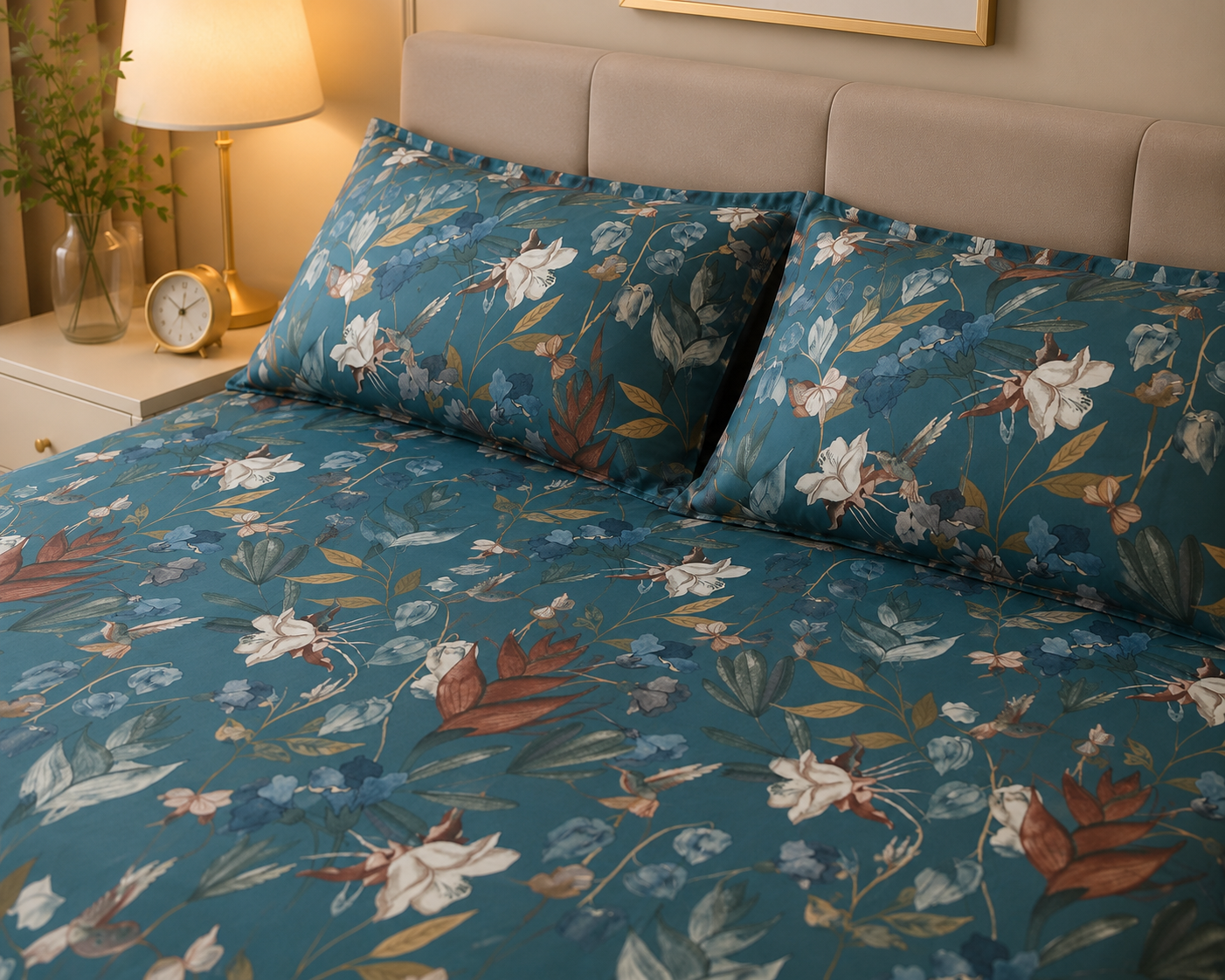 Floral Double Bed Sheet Set with 2 Pillowcases