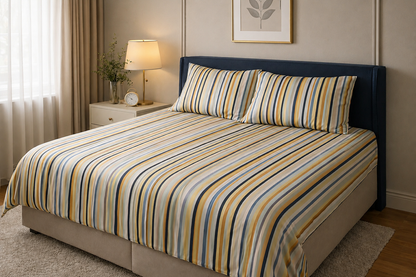 Striped Double Bed Sheet Set with 2 Pillowcases