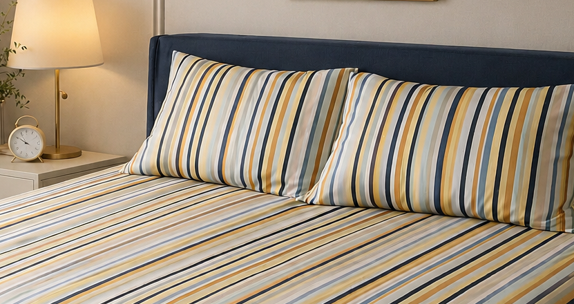 Striped Double Bed Sheet Set with 2 Pillowcases